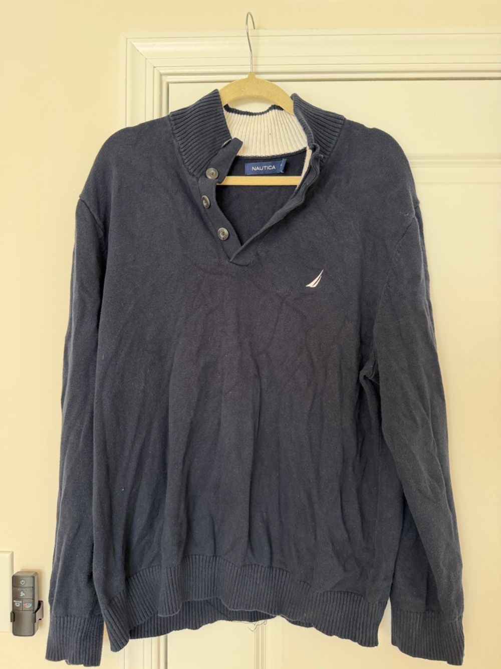 Nautica Men's Navy Zip-Up Mock Neck Sweater with Sail Logo